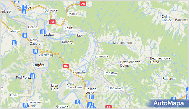 mapa Łukawica gmina Lesko, Łukawica gmina Lesko na mapie Targeo
