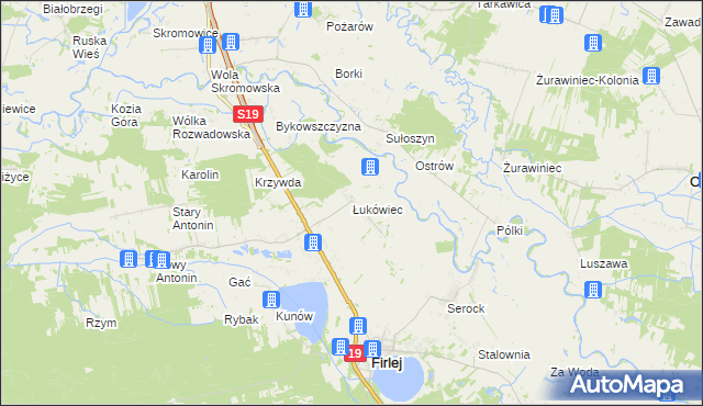 mapa Łukówiec gmina Firlej, Łukówiec gmina Firlej na mapie Targeo