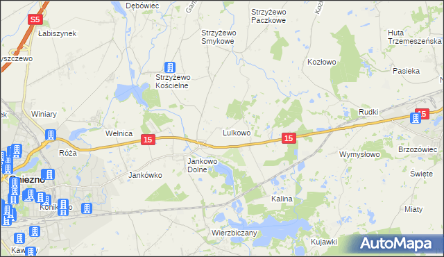 mapa Lulkowo gmina Gniezno, Lulkowo gmina Gniezno na mapie Targeo