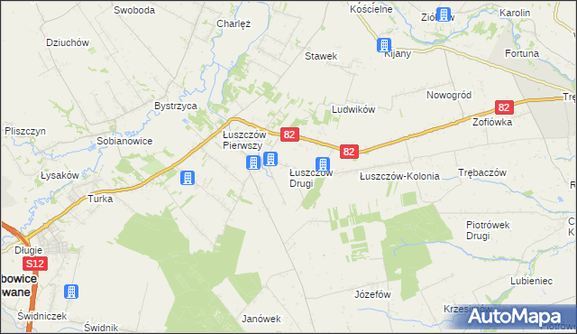 mapa Łuszczów Drugi, Łuszczów Drugi na mapie Targeo