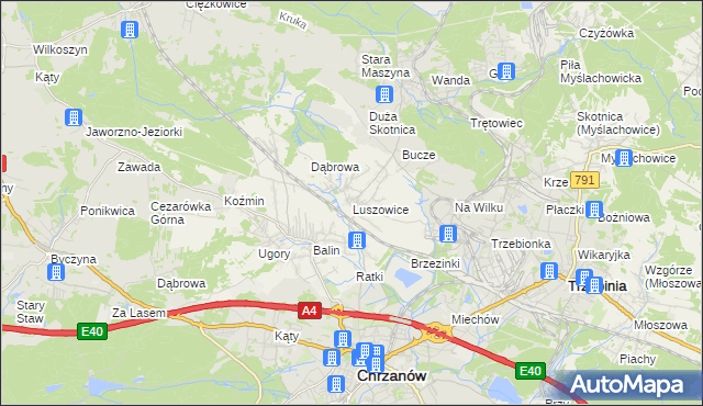mapa Luszowice gmina Chrzanów, Luszowice gmina Chrzanów na mapie Targeo