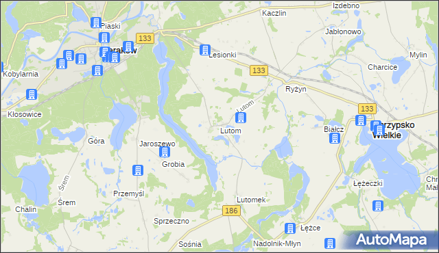mapa Lutom gmina Sieraków, Lutom gmina Sieraków na mapie Targeo