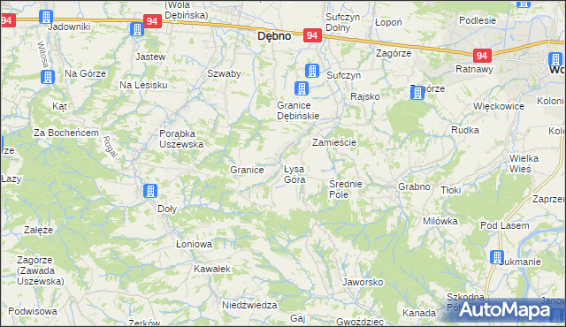 mapa Łysa Góra gmina Dębno, Łysa Góra gmina Dębno na mapie Targeo