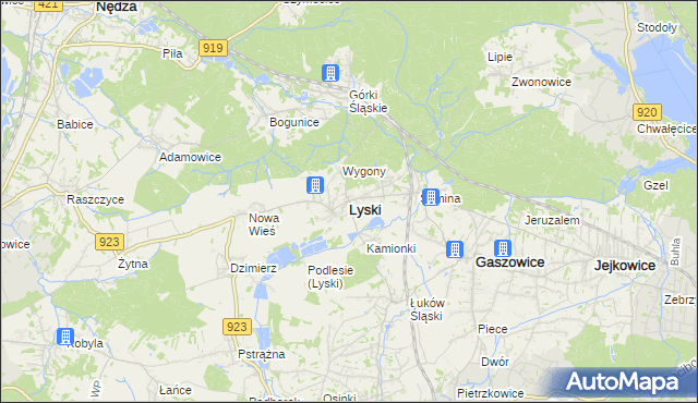 mapa Lyski powiat rybnicki, Lyski powiat rybnicki na mapie Targeo