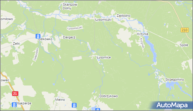 mapa Łysomice gmina Dębnica Kaszubska, Łysomice gmina Dębnica Kaszubska na mapie Targeo