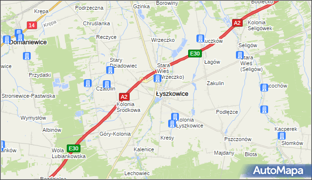 mapa Łyszkowice powiat łowicki, Łyszkowice powiat łowicki na mapie Targeo
