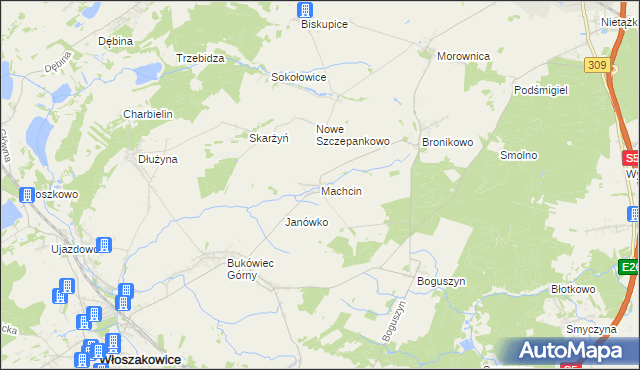 mapa Machcin gmina Śmigiel, Machcin gmina Śmigiel na mapie Targeo