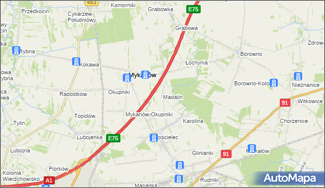 mapa Madalin gmina Rędziny, Madalin gmina Rędziny na mapie Targeo