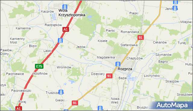 mapa Magdalenka gmina Rozprza, Magdalenka gmina Rozprza na mapie Targeo