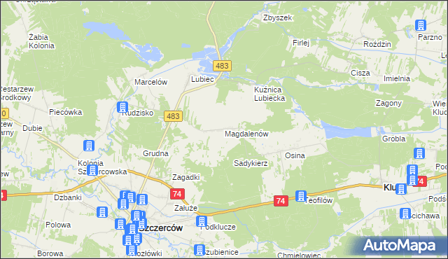 mapa Magdalenów gmina Szczerców, Magdalenów gmina Szczerców na mapie Targeo