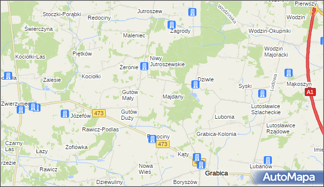mapa Majdany gmina Grabica, Majdany gmina Grabica na mapie Targeo