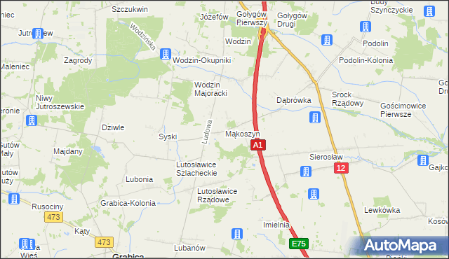 mapa Mąkoszyn gmina Tuszyn, Mąkoszyn gmina Tuszyn na mapie Targeo