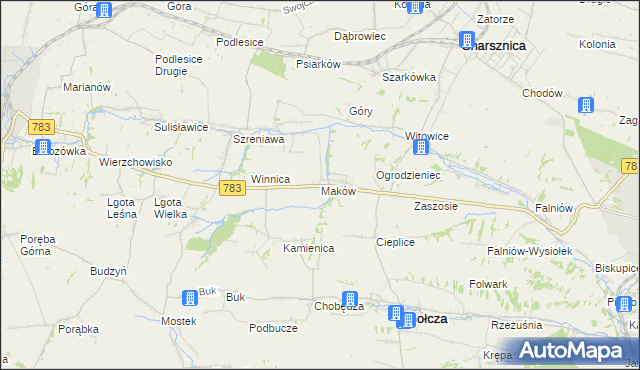 mapa Maków gmina Gołcza, Maków gmina Gołcza na mapie Targeo