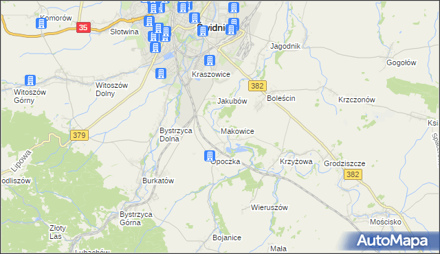 mapa Makowice gmina Świdnica, Makowice gmina Świdnica na mapie Targeo