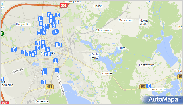 mapa Mała Huta gmina Suwałki, Mała Huta gmina Suwałki na mapie Targeo