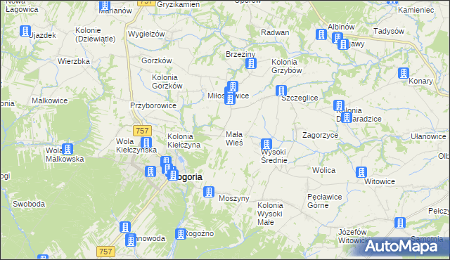 mapa Mała Wieś gmina Bogoria, Mała Wieś gmina Bogoria na mapie Targeo