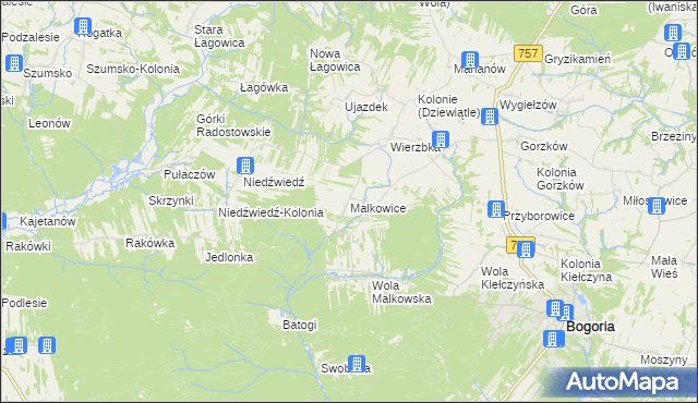 mapa Malkowice gmina Bogoria, Malkowice gmina Bogoria na mapie Targeo