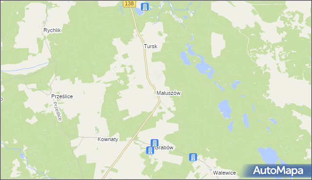 mapa Małuszów gmina Sulęcin, Małuszów gmina Sulęcin na mapie Targeo