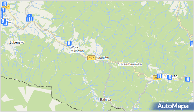 mapa Maniów gmina Komańcza, Maniów gmina Komańcza na mapie Targeo