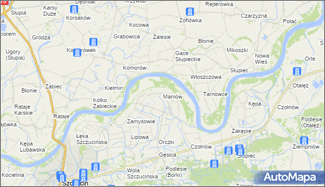 mapa Maniów gmina Szczucin, Maniów gmina Szczucin na mapie Targeo