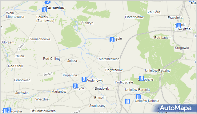 mapa Marcinkowice gmina Charsznica, Marcinkowice gmina Charsznica na mapie Targeo