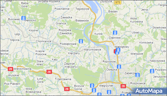 mapa Marcinkowice gmina Chełmiec, Marcinkowice gmina Chełmiec na mapie Targeo
