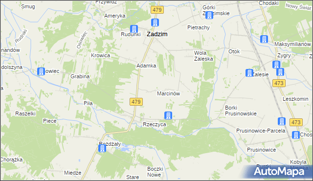 mapa Marcinów gmina Zadzim, Marcinów gmina Zadzim na mapie Targeo