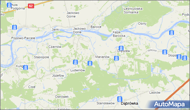 mapa Marianów gmina Dąbrówka, Marianów gmina Dąbrówka na mapie Targeo