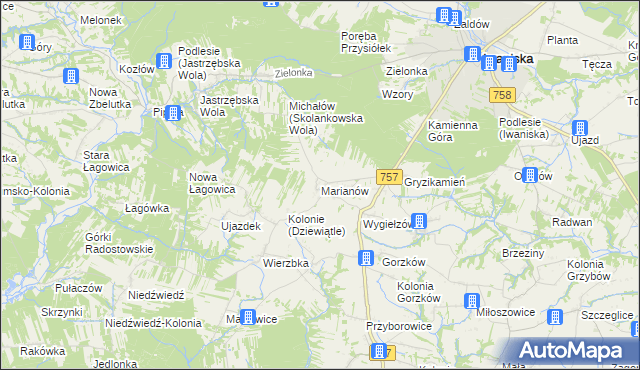 mapa Marianów gmina Iwaniska, Marianów gmina Iwaniska na mapie Targeo