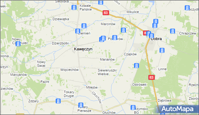 mapa Marianów gmina Kawęczyn, Marianów gmina Kawęczyn na mapie Targeo