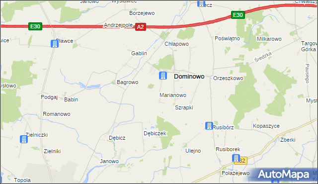 mapa Marianowo gmina Dominowo, Marianowo gmina Dominowo na mapie Targeo