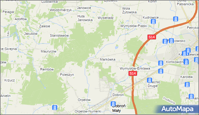 mapa Markówka gmina Dobroń, Markówka gmina Dobroń na mapie Targeo