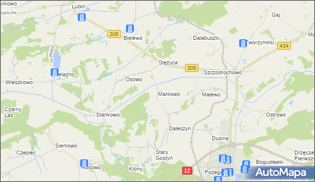 mapa Markowo gmina Gostyń, Markowo gmina Gostyń na mapie Targeo