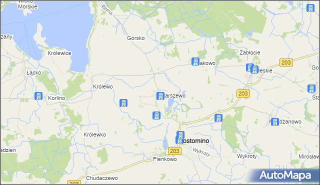 mapa Marszewo gmina Postomino, Marszewo gmina Postomino na mapie Targeo