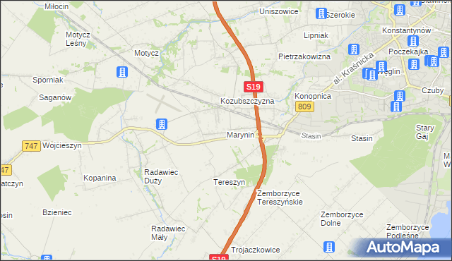 mapa Marynin gmina Konopnica, Marynin gmina Konopnica na mapie Targeo