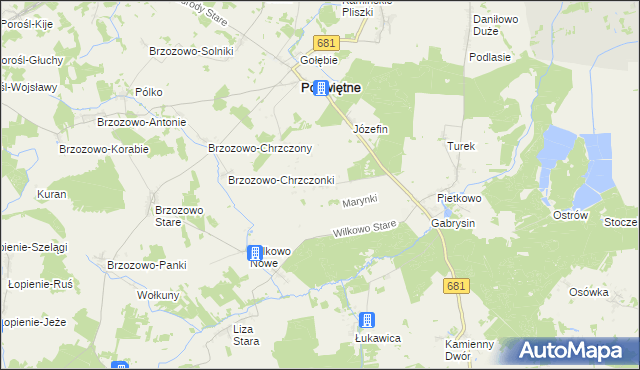 mapa Marynki gmina Poświętne, Marynki gmina Poświętne na mapie Targeo