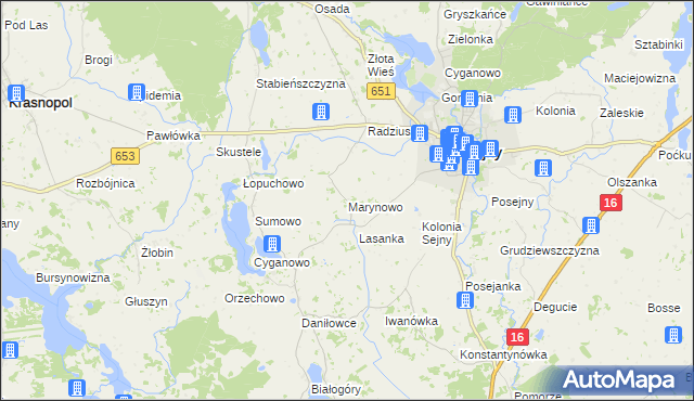 mapa Marynowo gmina Sejny, Marynowo gmina Sejny na mapie Targeo