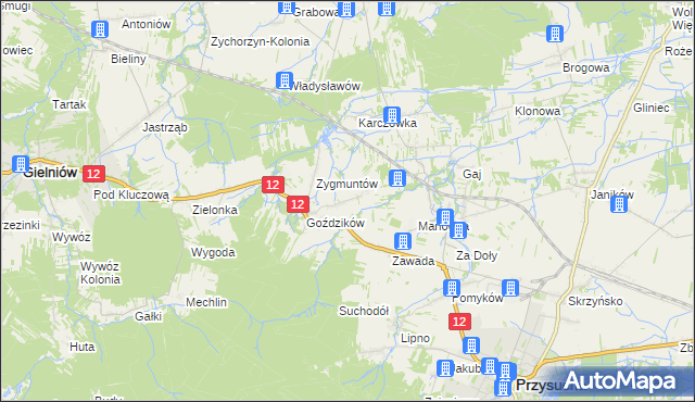 mapa Marysin gmina Gielniów, Marysin gmina Gielniów na mapie Targeo