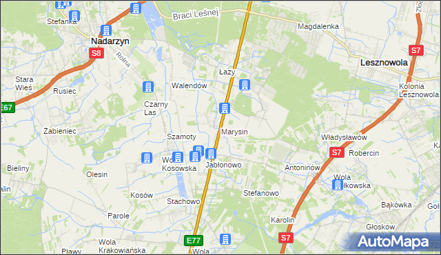 mapa Marysin gmina Lesznowola, Marysin gmina Lesznowola na mapie Targeo