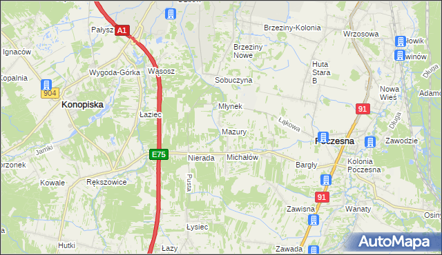 mapa Mazury gmina Poczesna, Mazury gmina Poczesna na mapie Targeo