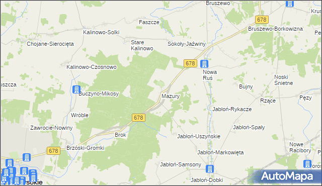 mapa Mazury gmina Wysokie Mazowieckie, Mazury gmina Wysokie Mazowieckie na mapie Targeo