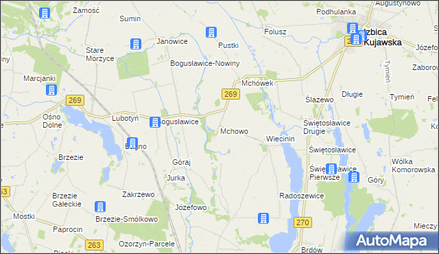 mapa Mchowo gmina Babiak, Mchowo gmina Babiak na mapie Targeo