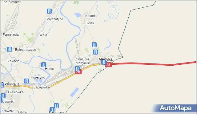 mapa Medyka, Medyka na mapie Targeo