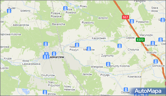 mapa Melanów gmina Łaskarzew, Melanów gmina Łaskarzew na mapie Targeo
