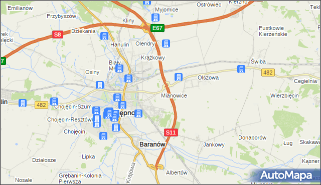 mapa Mianowice gmina Kępno, Mianowice gmina Kępno na mapie Targeo