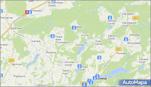 mapa Michalin gmina Przywidz, Michalin gmina Przywidz na mapie Targeo