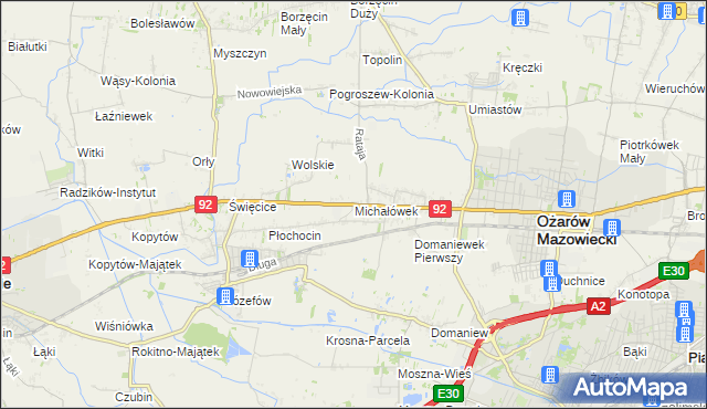 mapa Michałówek gmina Ożarów Mazowiecki, Michałówek gmina Ożarów Mazowiecki na mapie Targeo