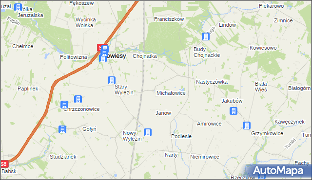 mapa Michałowice gmina Kowiesy, Michałowice gmina Kowiesy na mapie Targeo