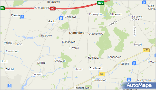 mapa Michałowo gmina Dominowo, Michałowo gmina Dominowo na mapie Targeo