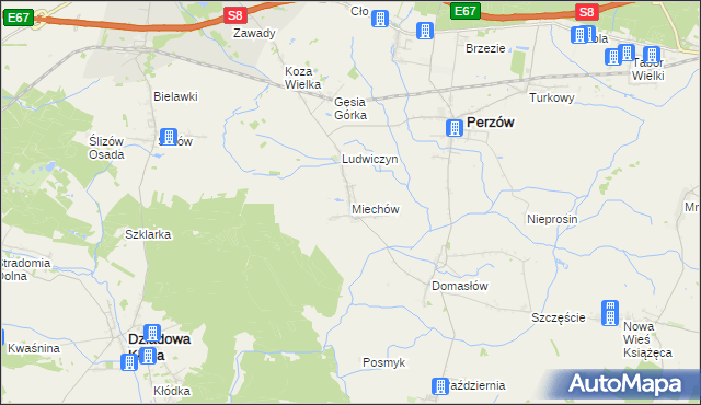 mapa Miechów gmina Perzów, Miechów gmina Perzów na mapie Targeo
